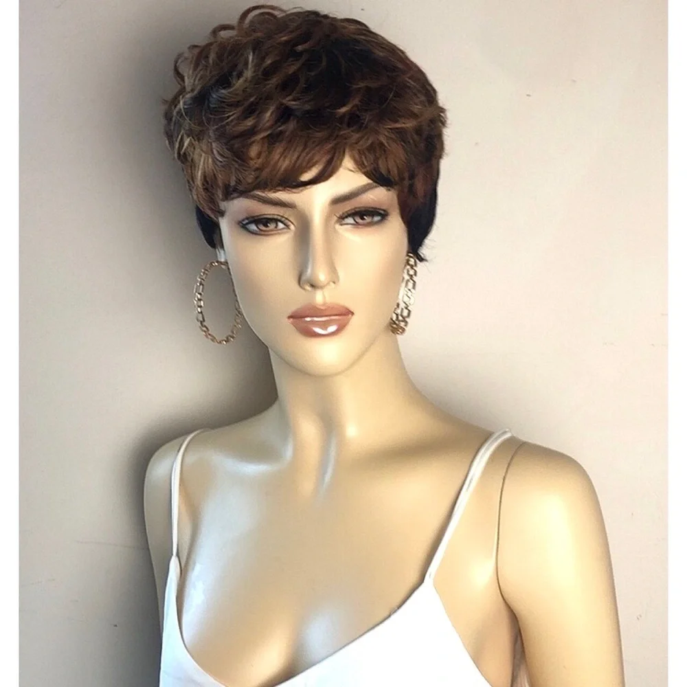Honey Blonde Brown Black Layered Synthetic Stylish Short Pixie Cut Wig